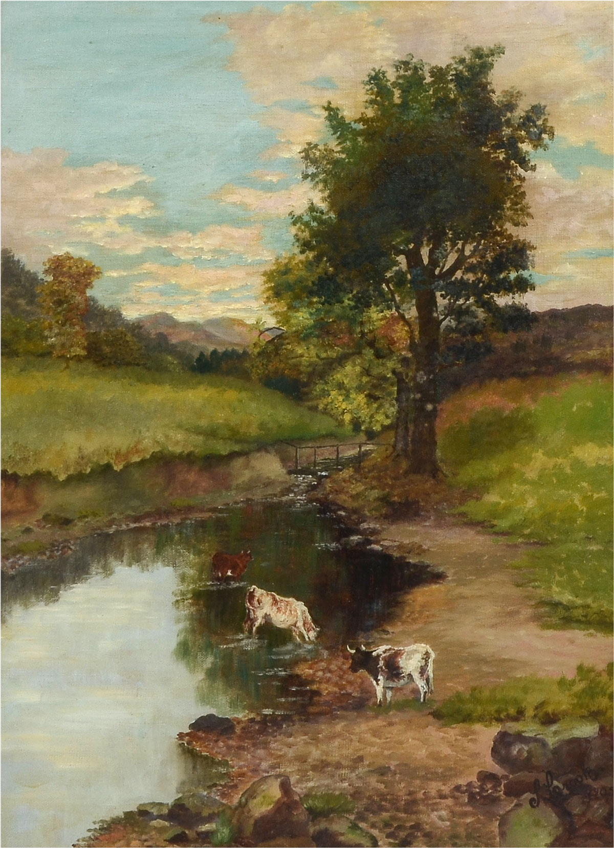 Appraisal: LANDSCAPE PAINTING BY L CROOK WITH STREAM AND COWS Oil