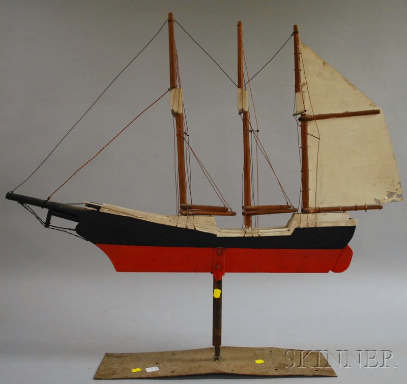 Appraisal: Painted Wood Three-masted Sailing Ship Weather Vane and a Painted