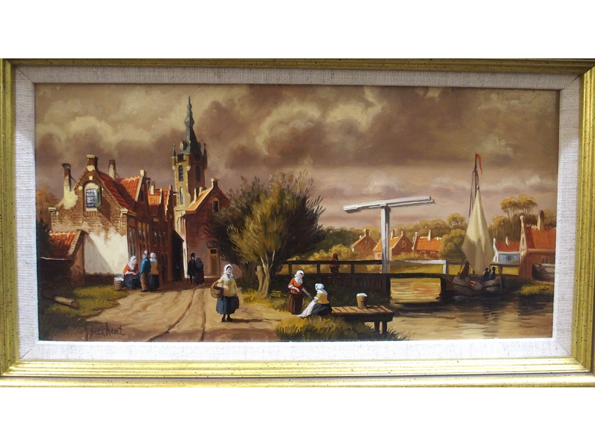 Appraisal: JAN BEEKHOUT Continental canal scene signed oil on panel