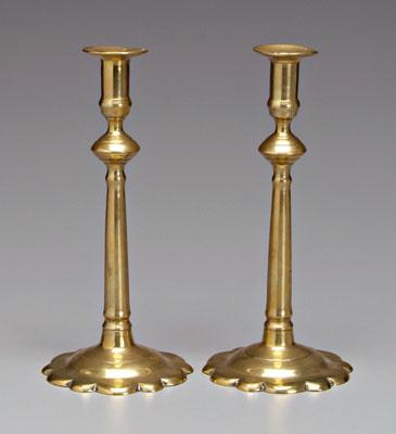 Appraisal: Pair brass candlesticks tapered shafts with scalloped bases British mid