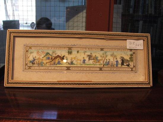 Appraisal: A PERSIAN IVORY PANEL painted with Stag hunt x another