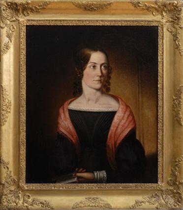 Appraisal: AMERICAN SCHOOL PORTRAIT OF A WOMAN IN EMBROIDERED SHAWL Oil