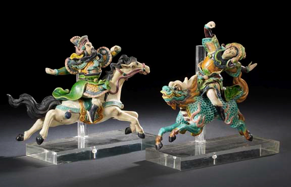 Appraisal: Pair of Chinese Glazed Stoneware Figures of Generals now presented