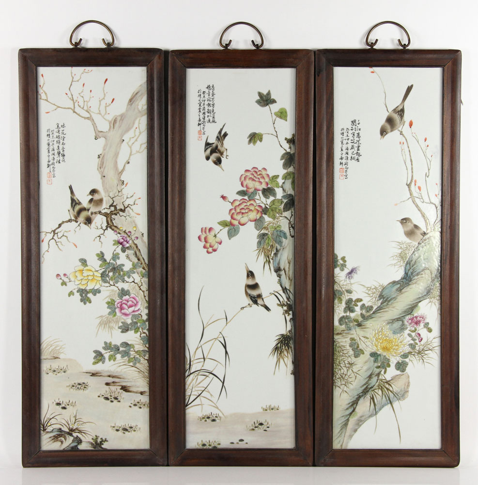 Appraisal: - Three Chinese Porcelain Plaques Three pieces of porcelain plaques