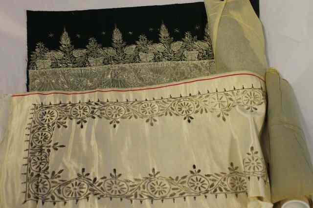 Appraisal: TWO INDIAN SILVER THREAD LONG PANELS one on ivory ground