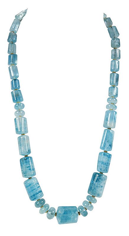 Appraisal: kt Aquamarine Necklace assorted round aquamarine beads gold spacers clasp