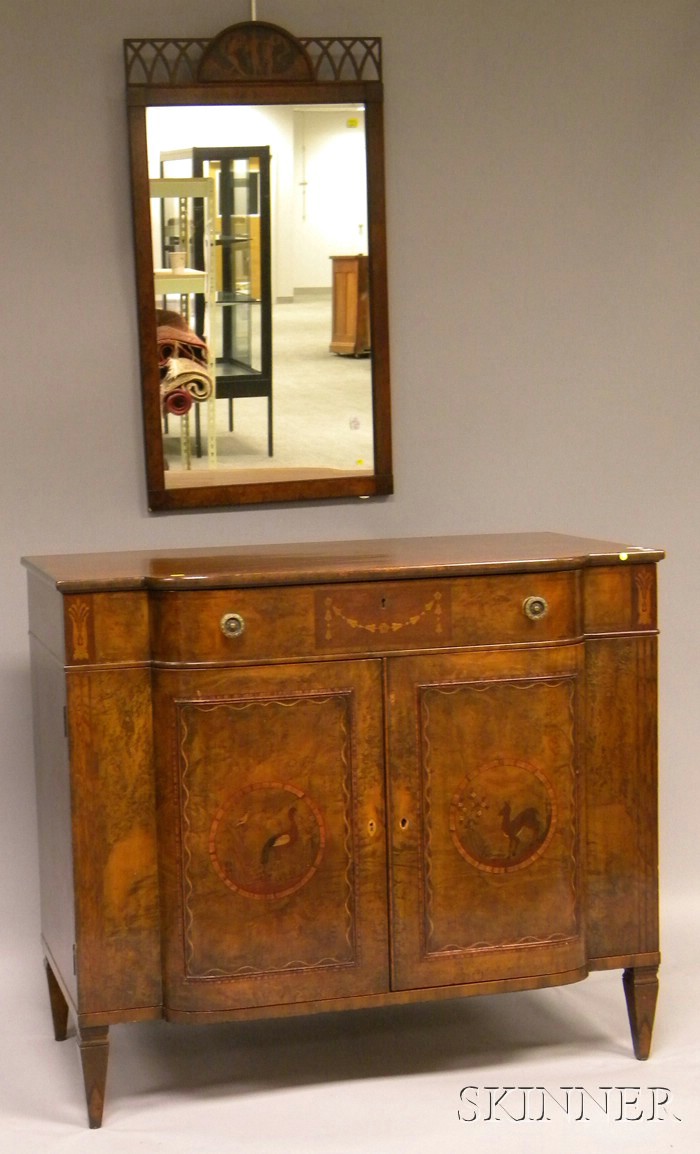 Appraisal: Neoclassical-style Inlaid Burl Veneer Side Cabinet and a Mirror