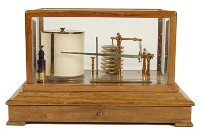 Appraisal: A mahogany cased barograph with a seven tier vacuum and