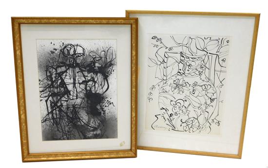 Appraisal: Two abstract black and white ink wash drawings on paper