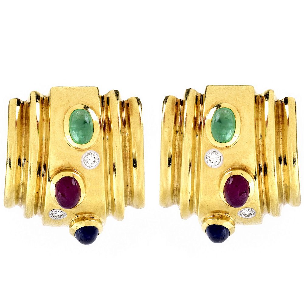 Appraisal: Bulgari style K Gold and Gemstone Earrings Bulgari style and