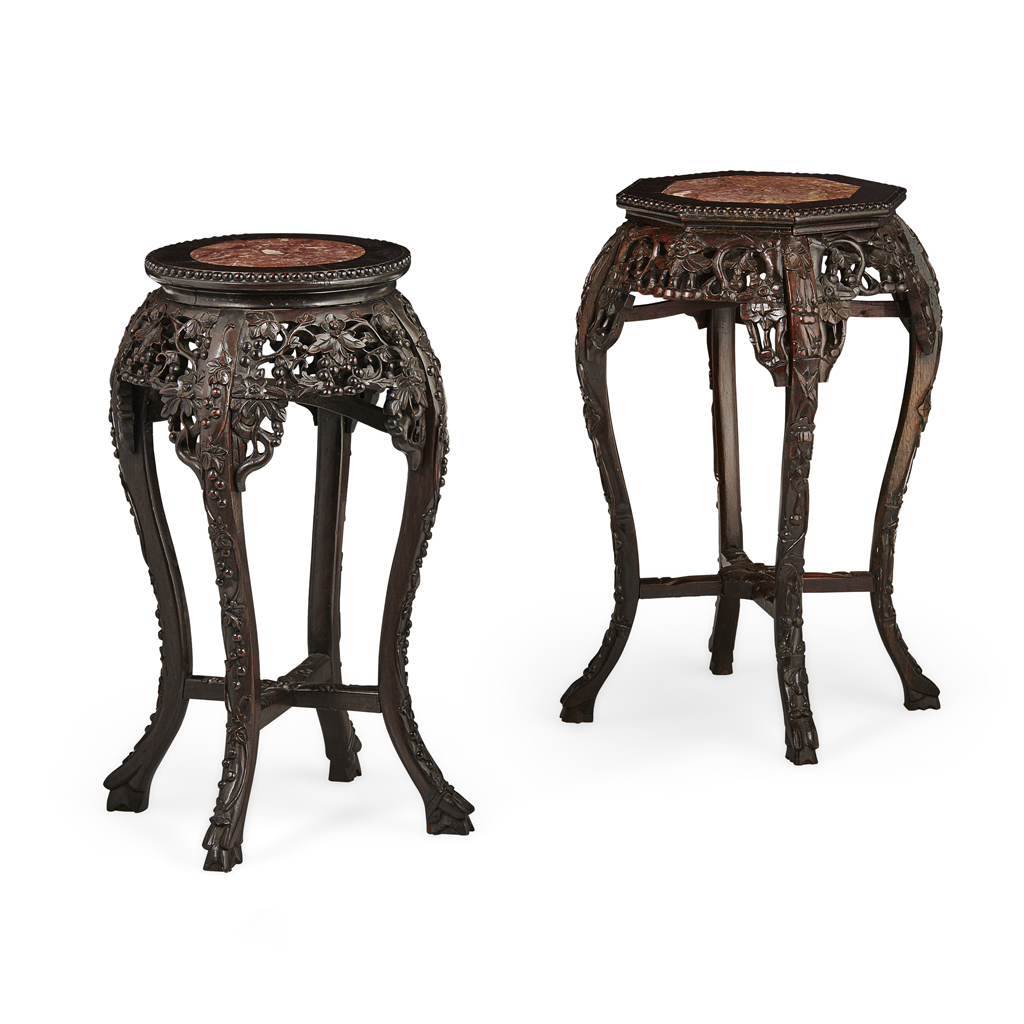 Appraisal: TWO CARVED HARDWOOD STANDS LATE QING DYNASTY one with a