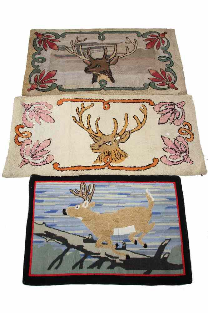 Appraisal: VINTAGE HOOKED RUGS - Vintage Figural Hooked Rugs depicting a