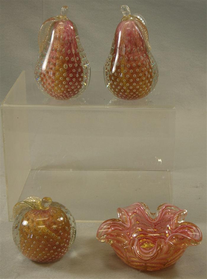 Appraisal: Two Venetian blown glass pears one apple and one ashtray