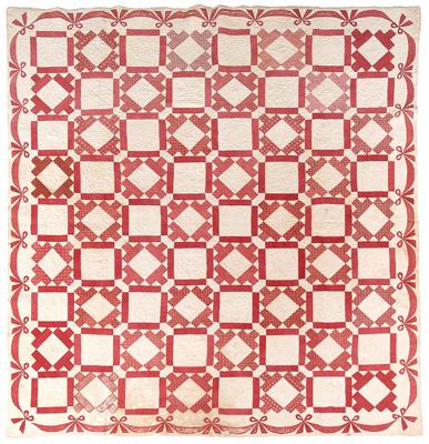 Appraisal: Pieced and appliqu d quilt hand stitched red and white