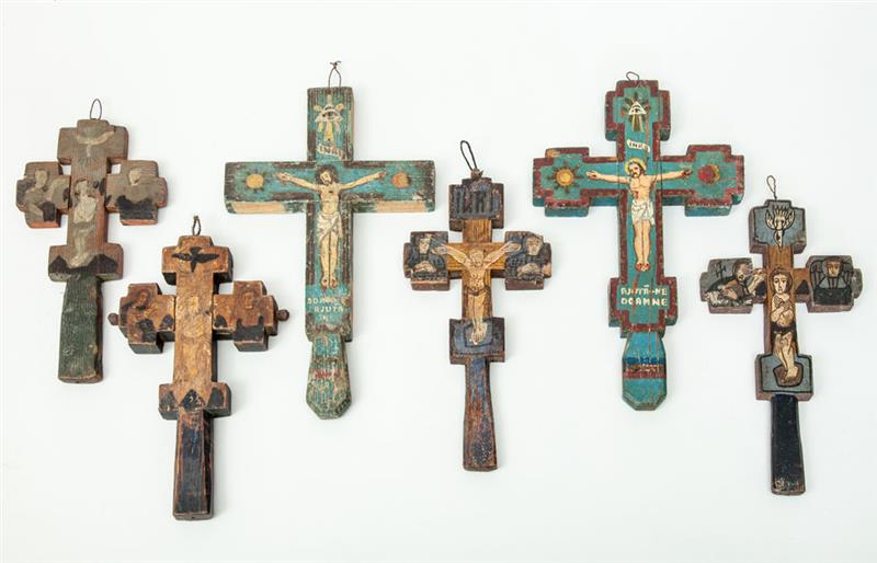 Appraisal: Assorted Group of Twelve Romanian Painted Wood Crosses Early to