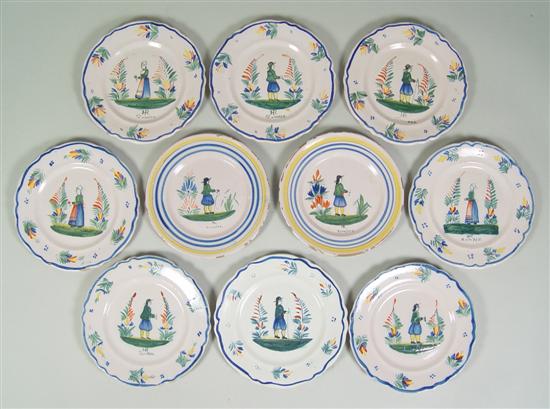 Appraisal: Ten Quimper Dessert Plates Eight with scalloped edges and two