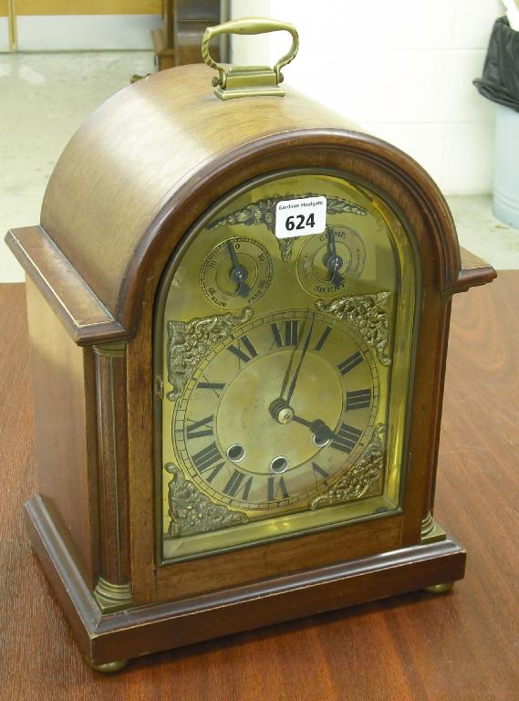 Appraisal: Mahogany three train bracket clock the movement striking on rods