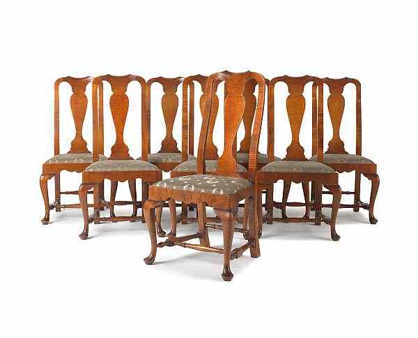 Appraisal: Set of eight Eldred Wheeler Queen Anne style curly maple