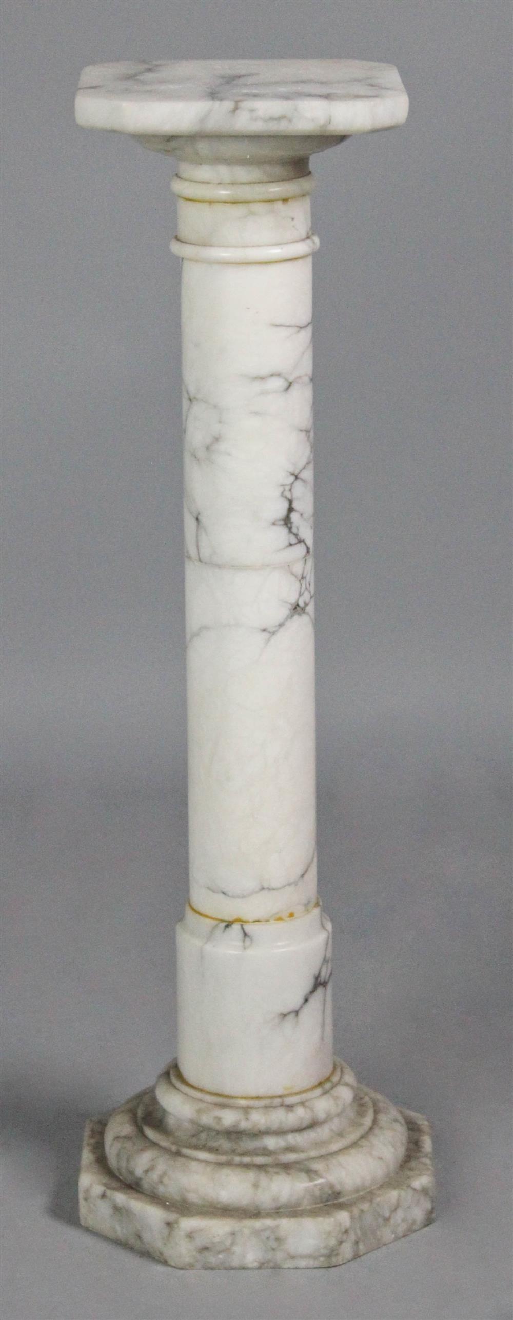 Appraisal: PETIT TURNED WHITE MARBLE COLUMN PEDESTAL the cylindrical column on