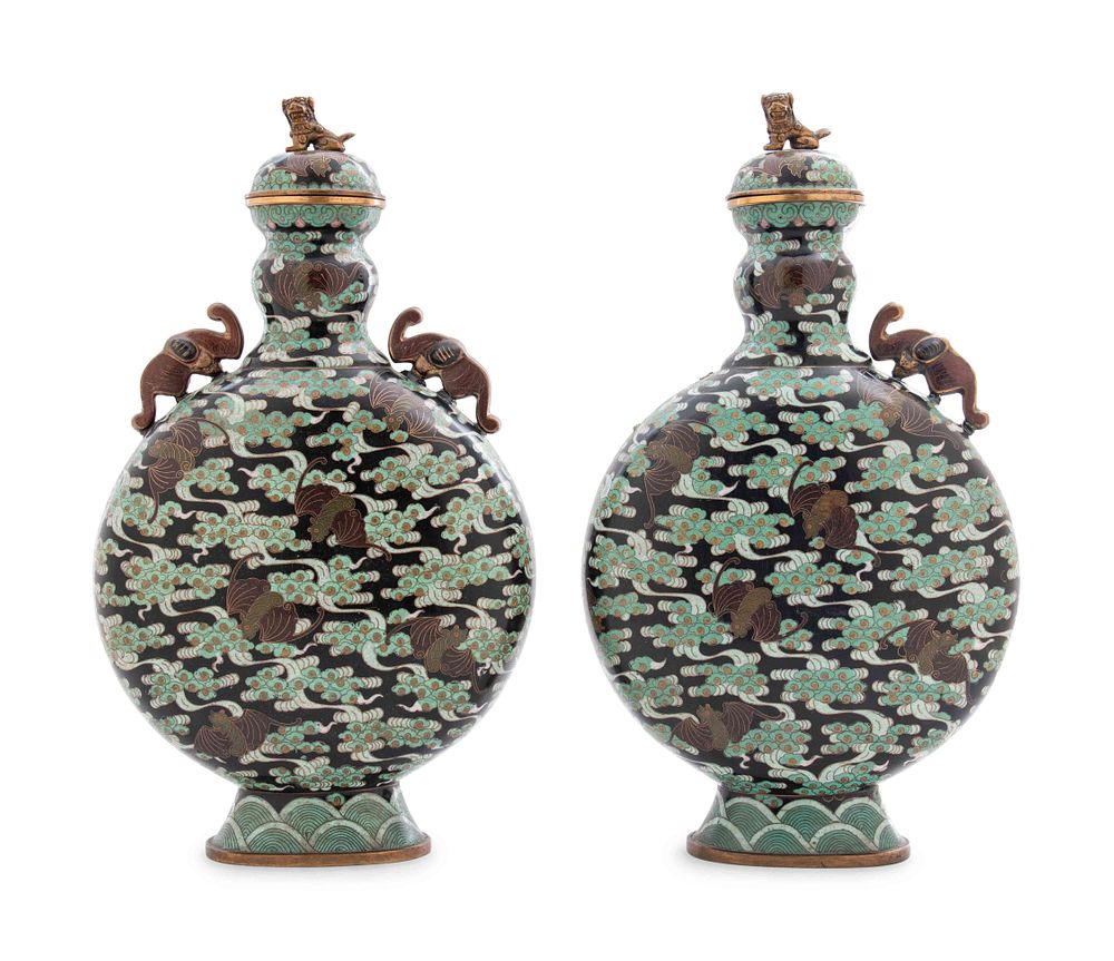 Appraisal: A Pair of Cloisonne Moon Flasks with Covers A Pair