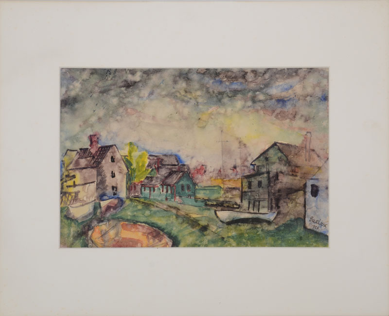 Appraisal: DAVID BURLIUK - GLOUSTER HARBOR Watercolor on paper signed 'Burliuk'