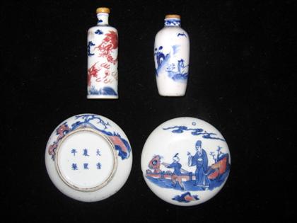 Appraisal: Chinese blue and red underglazed porcelain soft-paste box and snuff