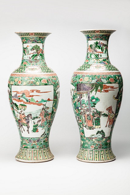 Appraisal: A PAIR OF CHINESE FAMILLE VERTE BALUSTER VASES each having