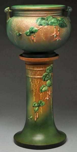 Appraisal: Roseville Fuchsia Green Jardiniere Pedestal Shape - Professional restoration to