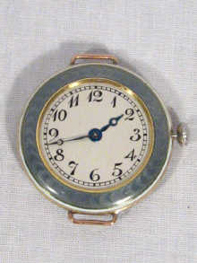 Appraisal: An carat gold and grey enamel wrist watch circa grams