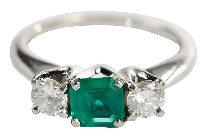 Appraisal: kt Emerald and Diamond Ring center square cut emerald estimated