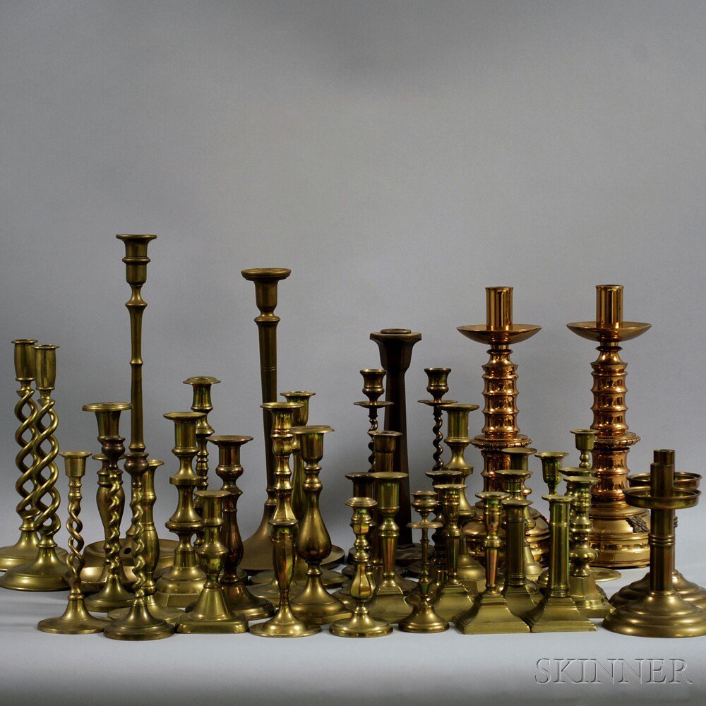 Appraisal: Approximately Forty-one Mostly Brass Candlesticks th and th century including