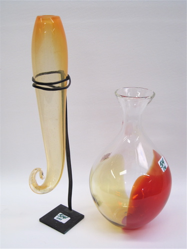 Appraisal: ART GLASS BEAKER AND MOUTH BLOWN BUD VASE The beaker