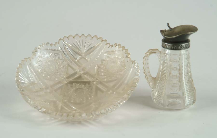 Appraisal: TWO PIECES OF CUT GLASS shallow bowl with hobstars and