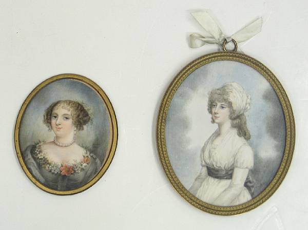 Appraisal: Two portrait miniatures of ladies th century The first oval