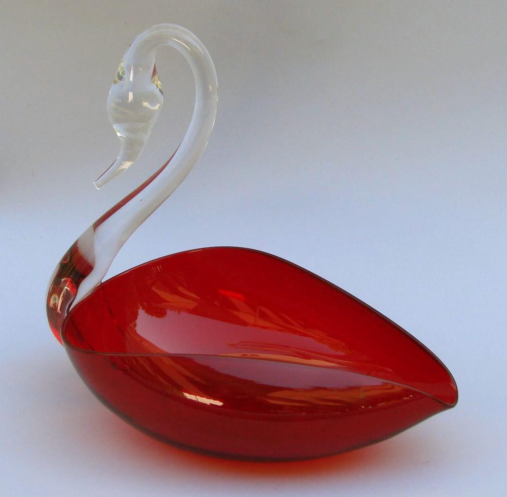 Appraisal: PAIRPOINT CRANBERRY AND CLEAR BLOWN GLASS SWAN Height Length ConditionUndamaged