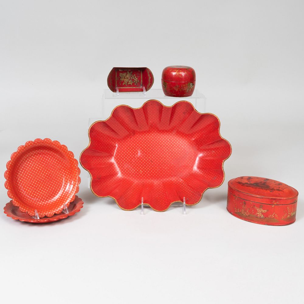 Appraisal: Group of Red Papier M ch and T le Table