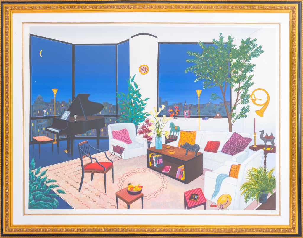 Appraisal: FRANCOIS LEDAN INTERIOR SCENE LITHOGRAPH Large serigraph of an interior