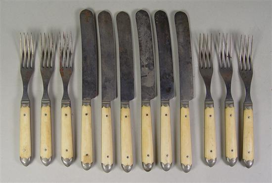 Appraisal: Bone-Handled Flatware Circa 's Six forks and matching knives with