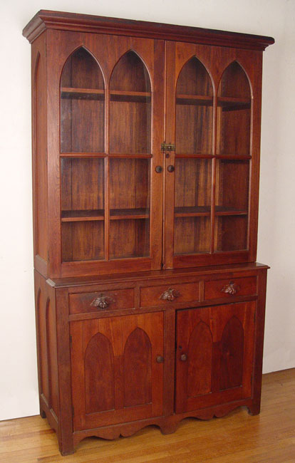 Appraisal: VICTORIAN WALNUT PIECE STEPBACK BOOKCASE CHINA CABINET '' X ''