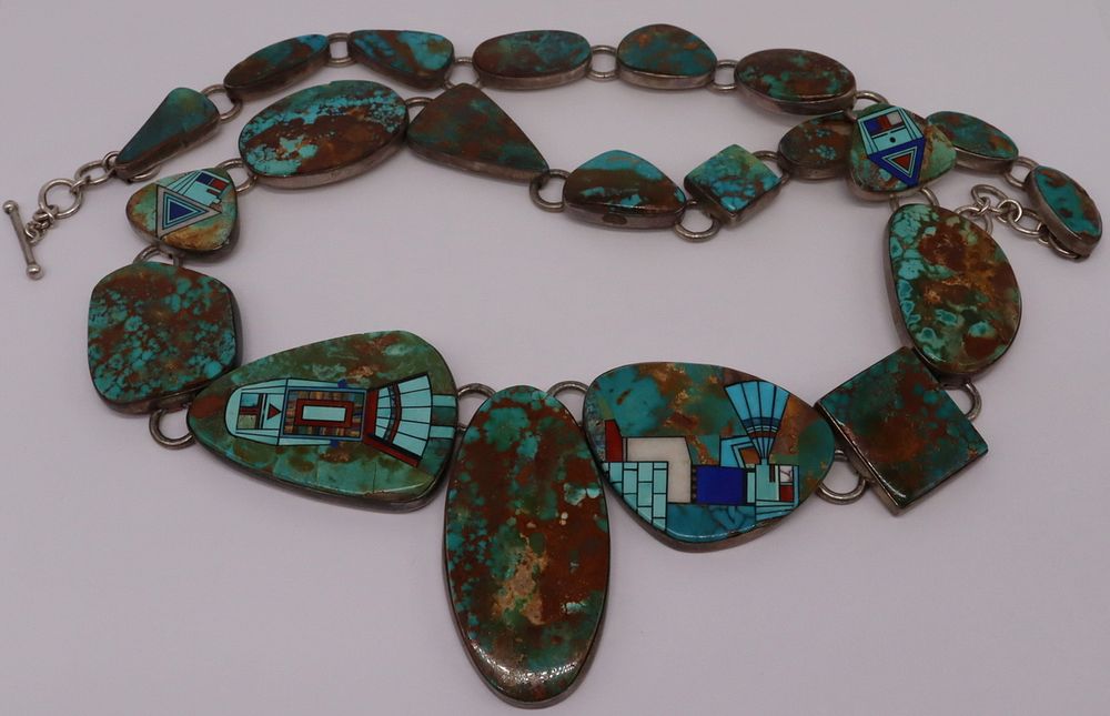 Appraisal: JEWELRY J Piaso Jr Sterling and Turquoise Necklace Signed Joe