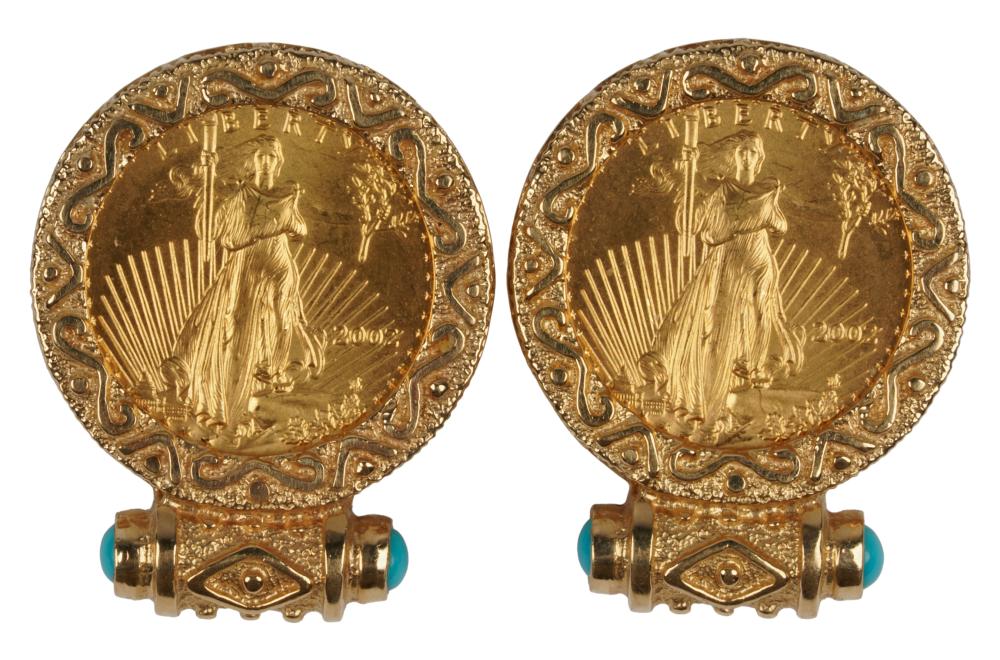 Appraisal: PAIR OF KARAT YELLOW GOLD U S LIBERTY COIN EARRINGScontaining