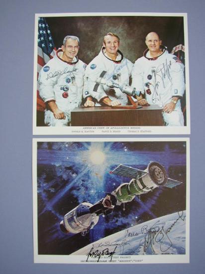 Appraisal: Apollo and ASTP Two color lithographs An Apollo crew portrait