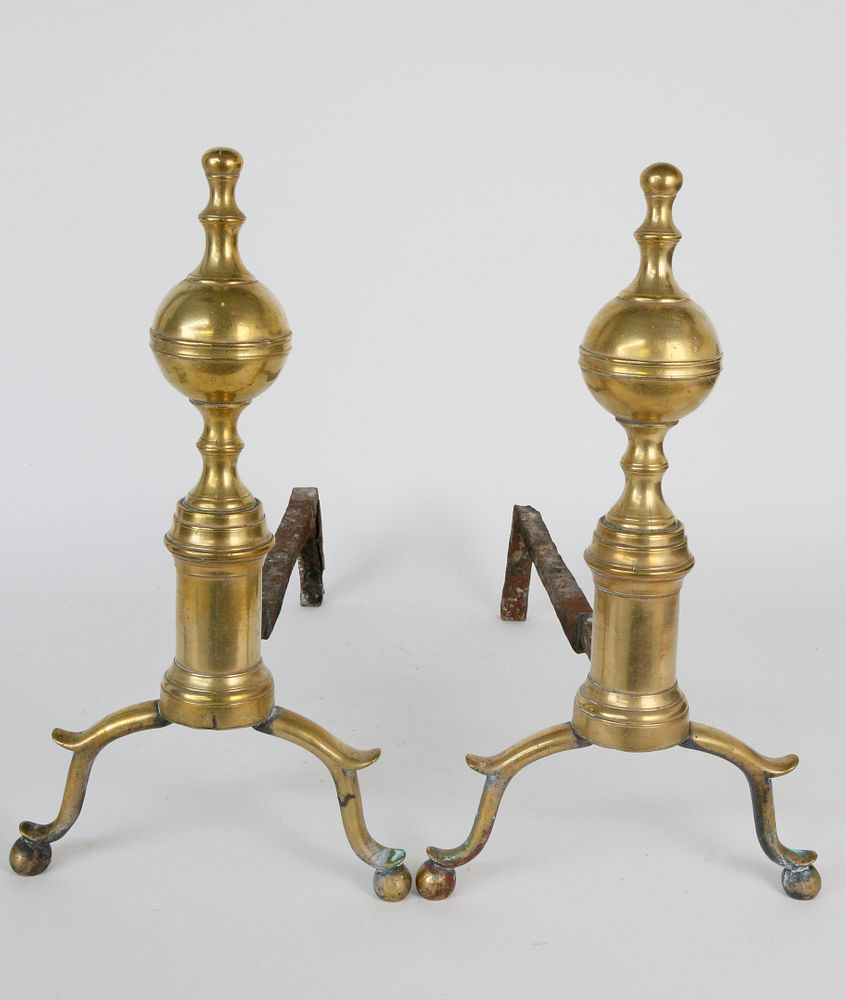 Appraisal: Pair of New York Brass Ball and Finial Top Andirons