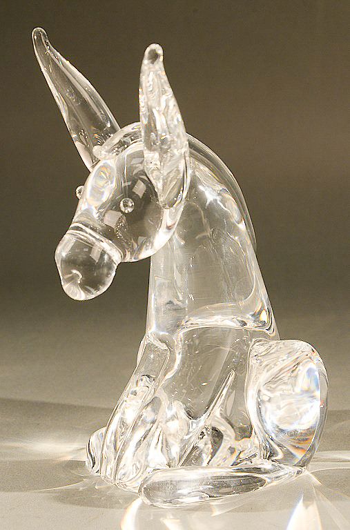 Appraisal: Large Steuben glass donkey crystal sculpture designed by Lloyd Atkins