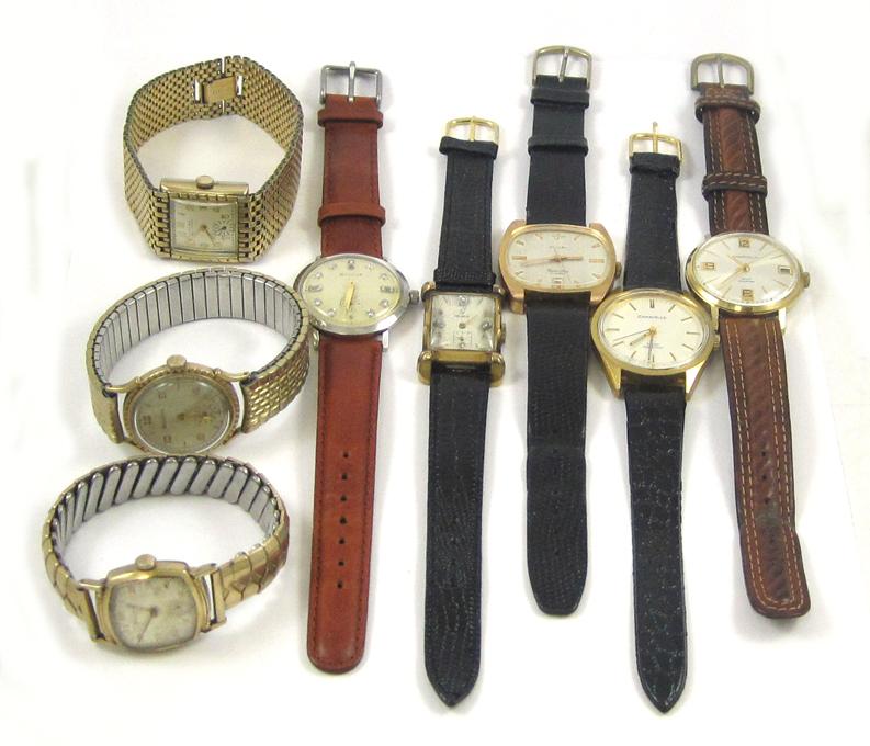 Appraisal: EIGHT VINTAGE COLLECTIBLE MEN'S WATCHES Lavina jewel anti-magnetic Caravelle water