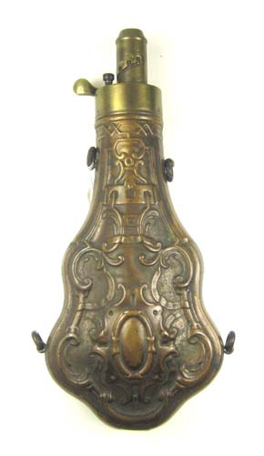 Appraisal: G JW HAWKSLEY POWDER FLASK copper violin shape body with