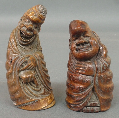 Appraisal: - Two Asian bamboo carvings of robed figures th thc