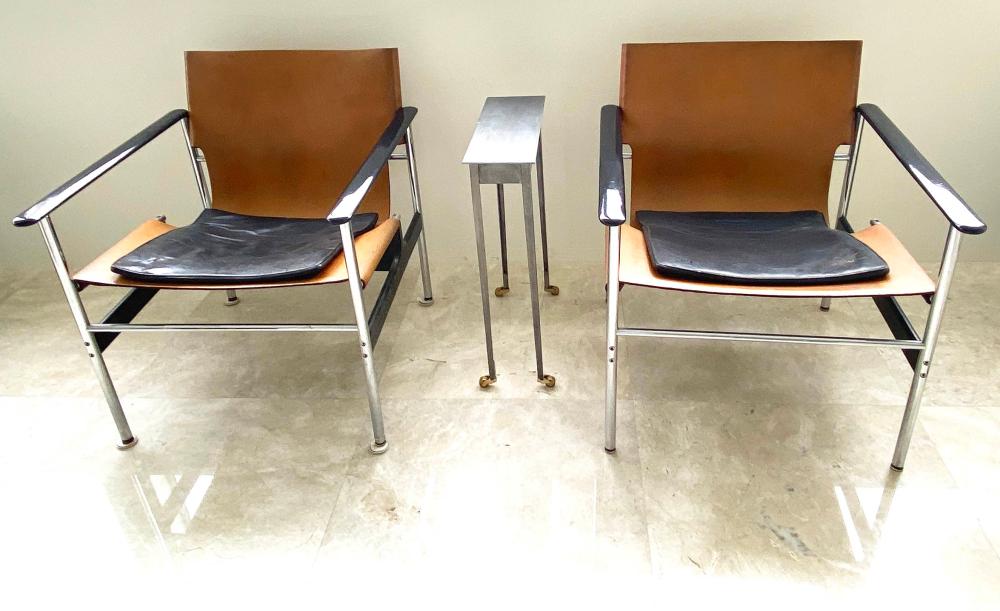 Appraisal: PAIR OF KNOLL LEATHER AND CHROME ARMCHAIRSDesigned by Charles Pollack