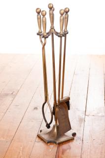 Appraisal: Brass Fireplace Tool Set Antique brass fireplace tools with classic