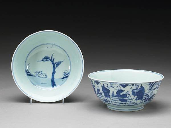 Appraisal: Blue and White Wares Transitional Period Each with a large